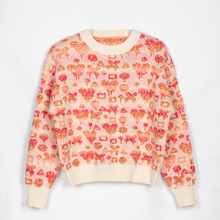 SM-K0038 Пуловер с круглым вырезом, женский вязаный джемпер с милым трехмерным узором SM-K0038 Пуловер с круглым вырезом, женский вязаный джемпер с милым трехмерным узором