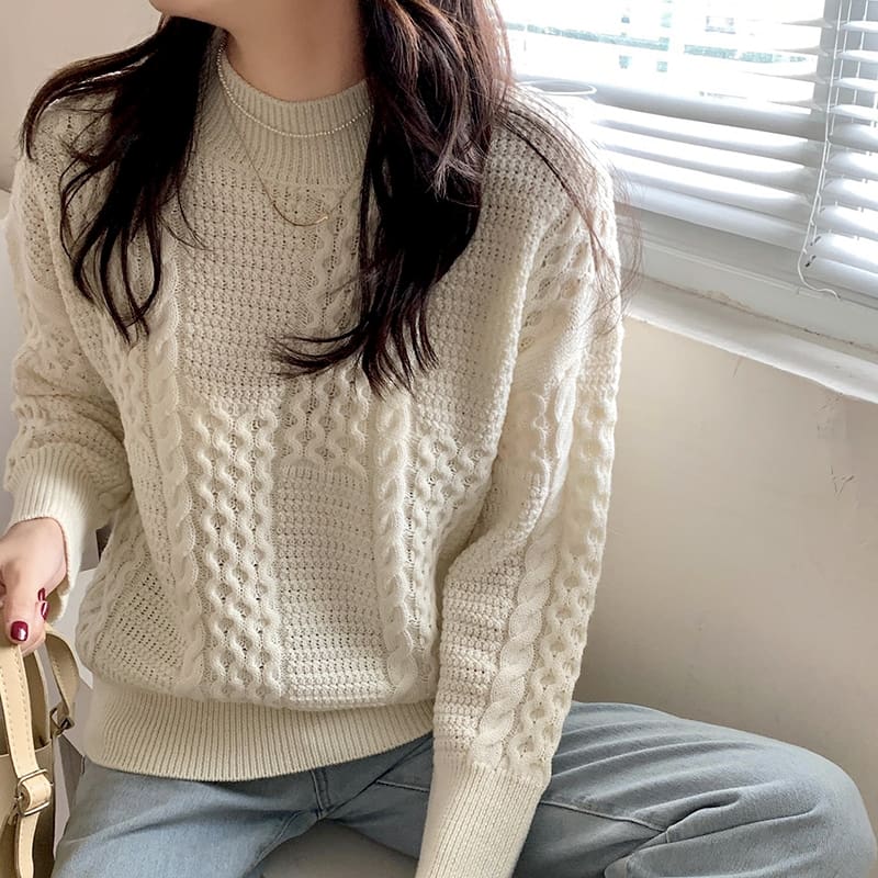 SM-K0024 Свободный свитер с скрученной водолазкой и вязаным джемпером SM-K0024 Свободный свитер с скрученной водолазкой и вязаным джемпером