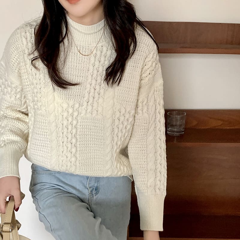 SM-K0024 Свободный свитер с скрученной водолазкой и вязаным джемпером SM-K0024 Свободный свитер с скрученной водолазкой и вязаным джемпером