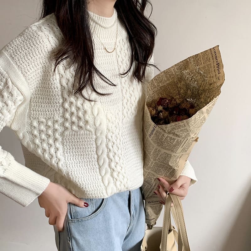 SM-K0024 Свободный свитер с скрученной водолазкой и вязаным джемпером SM-K0024 Свободный свитер с скрученной водолазкой и вязаным джемпером