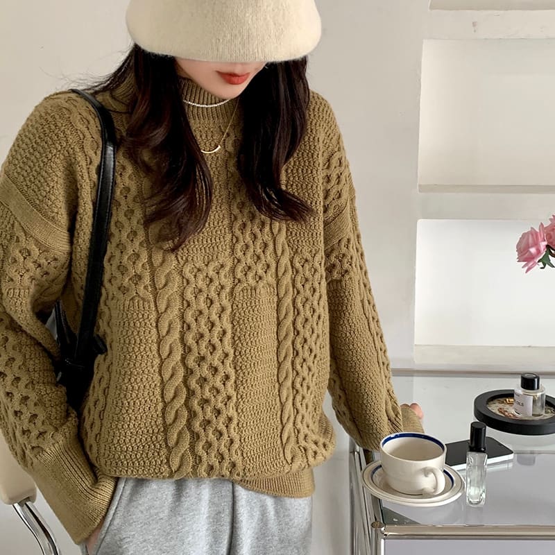 SM-K0024 Свободный свитер с скрученной водолазкой и вязаным джемпером SM-K0024 Свободный свитер с скрученной водолазкой и вязаным джемпером