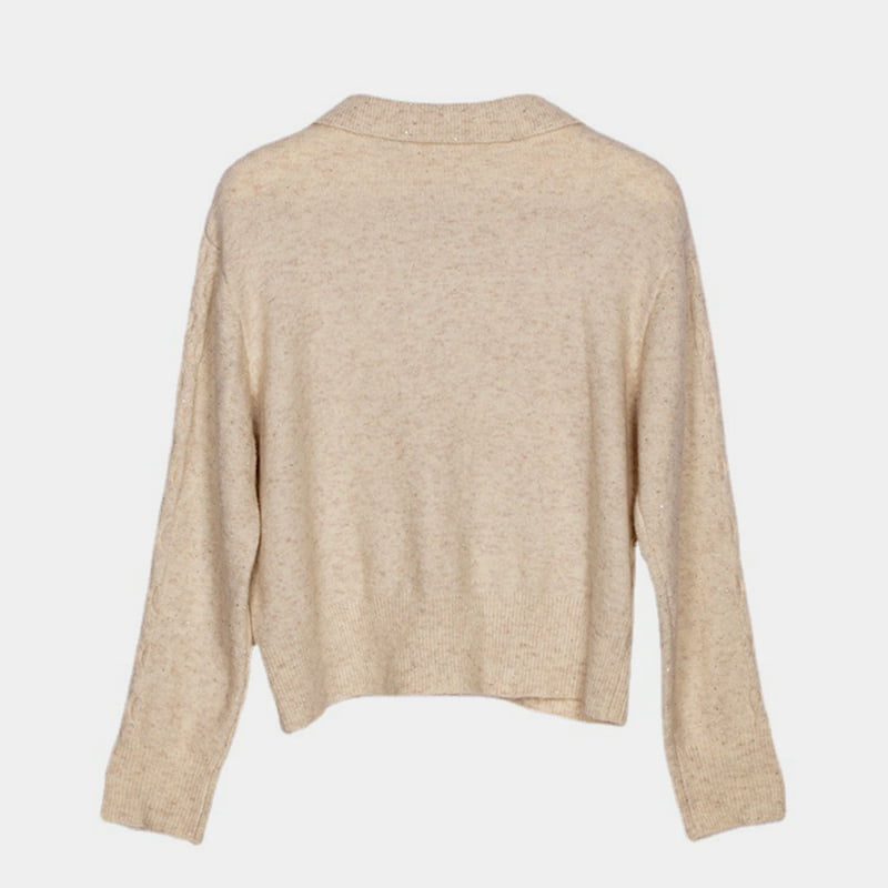 SM-K0012 Весенне-осенний однотонный вязаный джемпер с лацканами-поло и вырезами внизу SM-K0012 Весенне-осенний однотонный вязаный джемпер с лацканами-поло и вырезами внизу