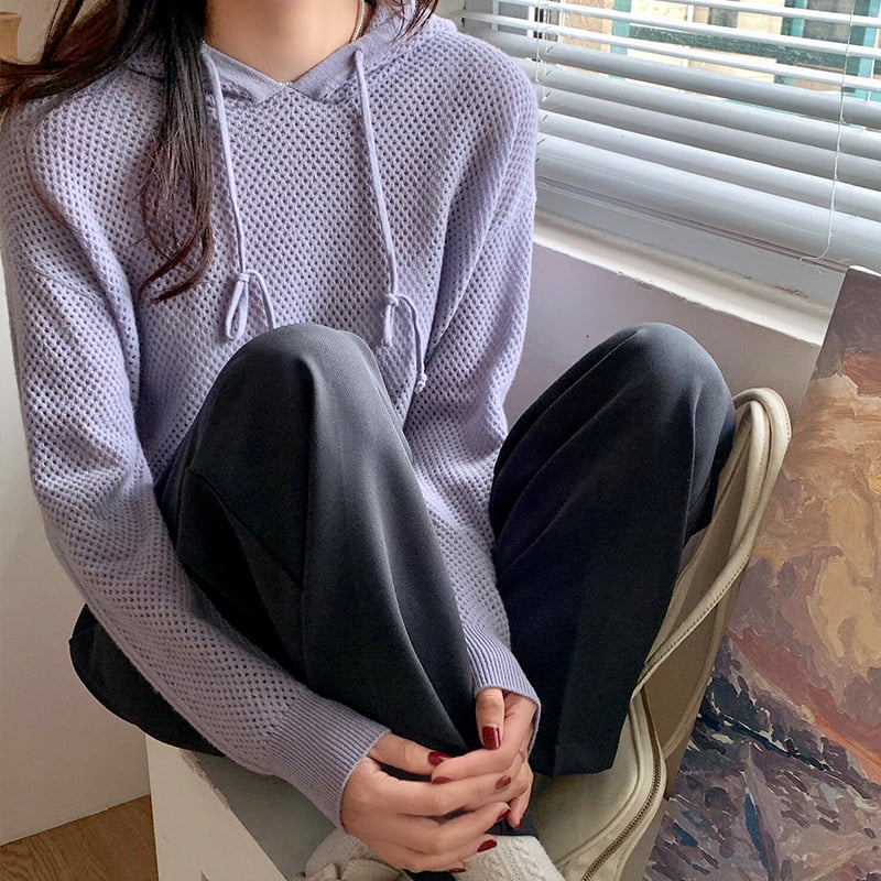 SM-K0018 Весенний полый свитер с капюшоном, женский вязаный джемпер SM-K0018 Весенний полый свитер с капюшоном, женский вязаный джемпер