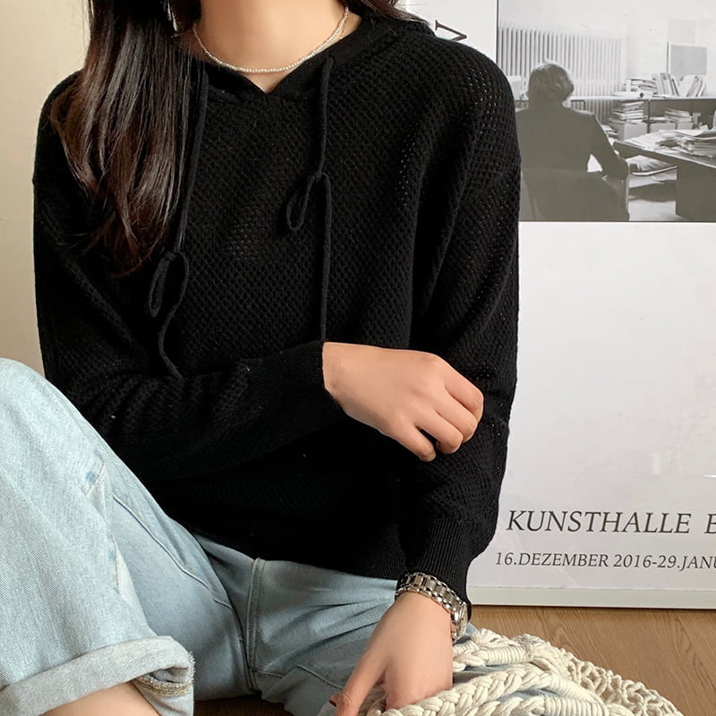 SM-K0018 Весенний полый свитер с капюшоном, женский вязаный джемпер SM-K0018 Весенний полый свитер с капюшоном, женский вязаный джемпер