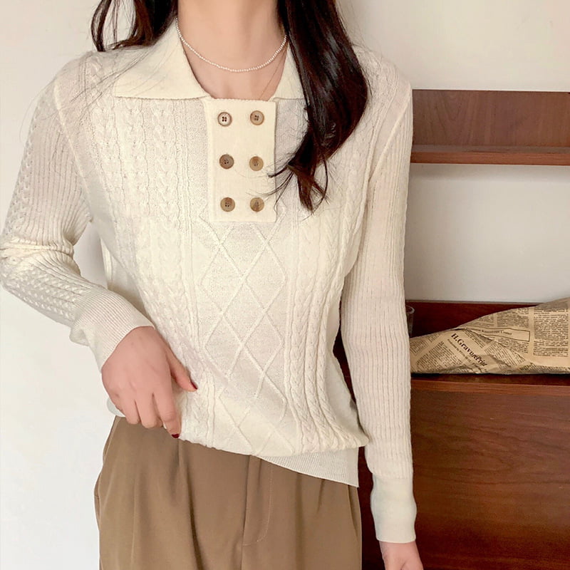 SM-K0026 Двубортный женский вязаный джемпер с длинными рукавами и маленькими лацканами SM-K0026 Двубортный женский вязаный джемпер с длинными рукавами и маленькими лацканами
