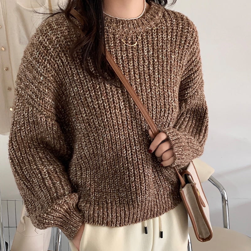 SM-K0028 Весенний ленивый вязаный джемпер с круглым вырезом мягкого воскового цвета с длинными рукавами SM-K0028 Весенний ленивый вязаный джемпер с круглым вырезом мягкого воскового цвета с длинными рукавами