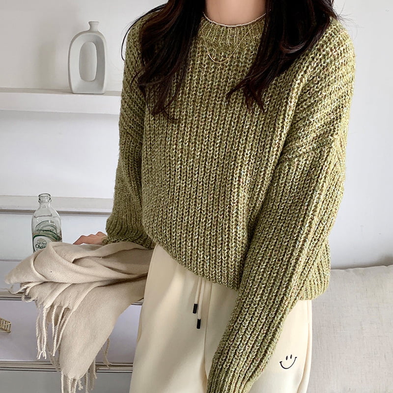 SM-K0028 Весенний ленивый вязаный джемпер с круглым вырезом мягкого воскового цвета с длинными рукавами SM-K0028 Весенний ленивый вязаный джемпер с круглым вырезом мягкого воскового цвета с длинными рукавами
