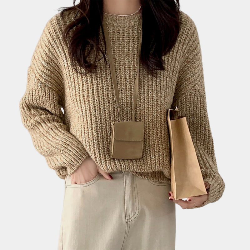 SM-K0028 Весенний ленивый вязаный джемпер с круглым вырезом мягкого воскового цвета с длинными рукавами SM-K0028 Весенний ленивый вязаный джемпер с круглым вырезом мягкого воскового цвета с длинными рукавами