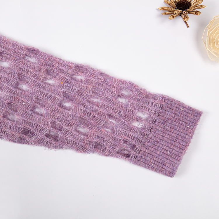 SM-K0040 Укороченный вязаный джемпер из мохера с V-образным вырезом, расшитый пайетками, рукава Super Fairy с вырезами SM-K0040 Укороченный вязаный джемпер из мохера с V-образным вырезом, расшитый пайетками, рукава Super Fairy с вырезами