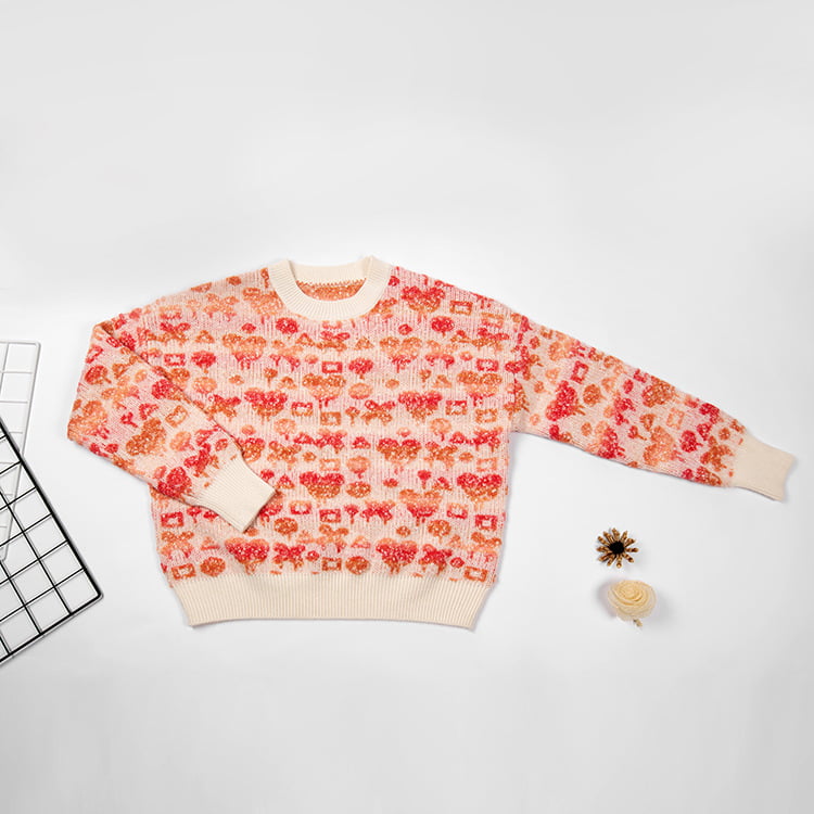 SM-K0038 Пуловер с круглым вырезом, женский вязаный джемпер с милым трехмерным узором SM-K0038 Пуловер с круглым вырезом, женский вязаный джемпер с милым трехмерным узором