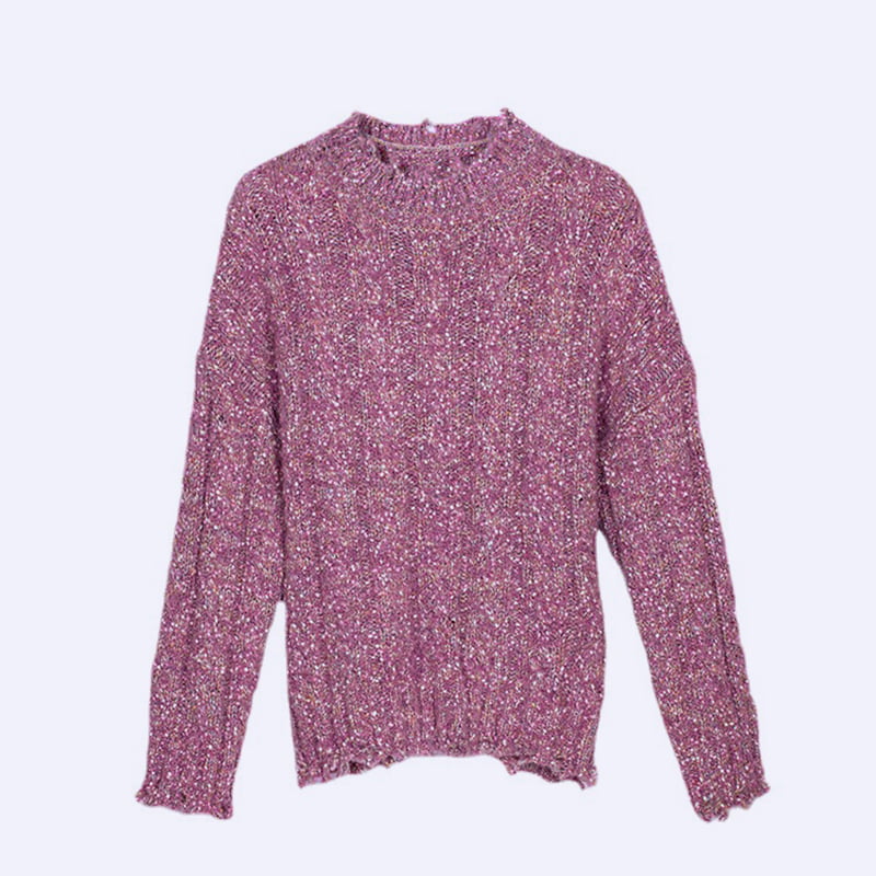 SM-K0037 Женский вязаный джемпер с круглым вырезом и необработанным вырезом на весну и осень SM-K0037 Женский вязаный джемпер с круглым вырезом и необработанным вырезом на весну и осень