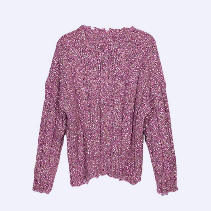 SM-K0037 Женский вязаный джемпер с круглым вырезом и необработанным вырезом на весну и осень SM-K0037 Женский вязаный джемпер с круглым вырезом и необработанным вырезом на весну и осень