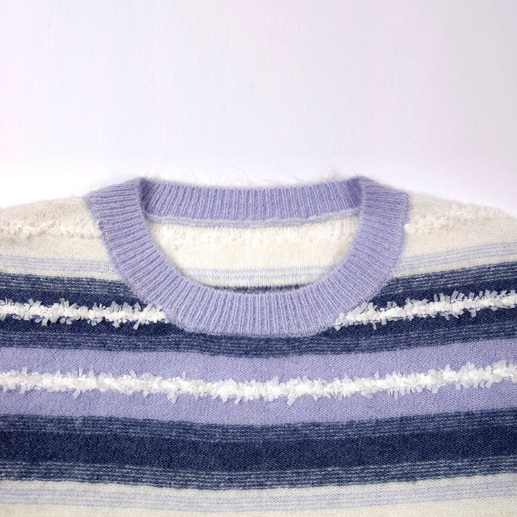 SM-K0047 Свободный вязаный джемпер с круглым вырезом в полоску с градиентом в стиле пэчворк SM-K0047 Свободный вязаный джемпер с круглым вырезом в полоску с градиентом в стиле пэчворк