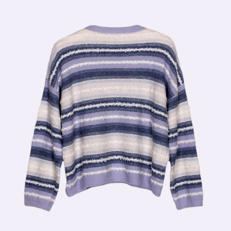 SM-K0047 Свободный вязаный джемпер с круглым вырезом в полоску с градиентом в стиле пэчворк SM-K0047 Свободный вязаный джемпер с круглым вырезом в полоску с градиентом в стиле пэчворк