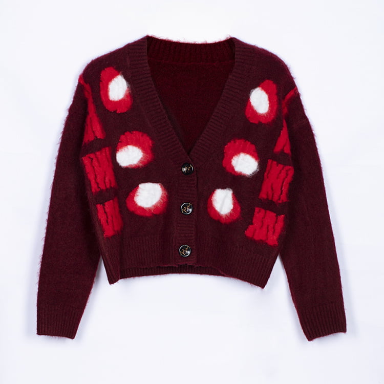 SM-K0030 Осенне-зимний жаккардовый женский утолщенный вязаный кардиган контрастного цвета с крапинками SM-K0030 Осенне-зимний жаккардовый женский утолщенный вязаный кардиган контрастного цвета с крапинками