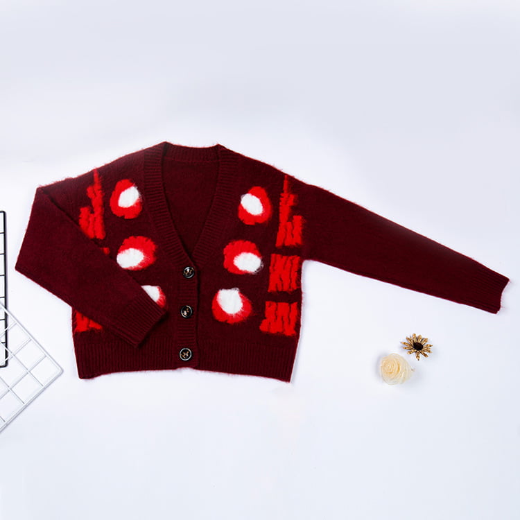 SM-K0030 Осенне-зимний жаккардовый женский утолщенный вязаный кардиган контрастного цвета с крапинками SM-K0030 Осенне-зимний жаккардовый женский утолщенный вязаный кардиган контрастного цвета с крапинками