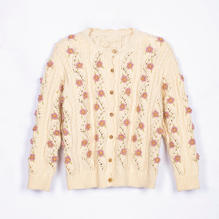 SM-K0008 Свободный свитер с длинным рукавом в стиле ретро с ручным крючком, женский вязаный кардиган SM-K0008 Свободный свитер с длинным рукавом в стиле ретро с ручным крючком, женский вязаный кардиган