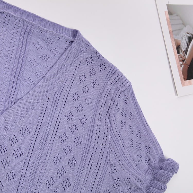 SM-K0015 Летний вязаный кардиган из ледяного шелка с короткими тонкими рукавами и v-образным вырезом SM-K0015 Летний вязаный кардиган из ледяного шелка с короткими тонкими рукавами и v-образным вырезом