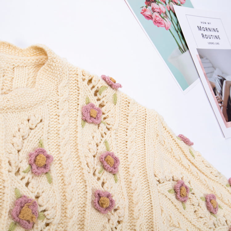 SM-K0008 Свободный свитер с длинным рукавом в стиле ретро с ручным крючком, женский вязаный кардиган SM-K0008 Свободный свитер с длинным рукавом в стиле ретро с ручным крючком, женский вязаный кардиган