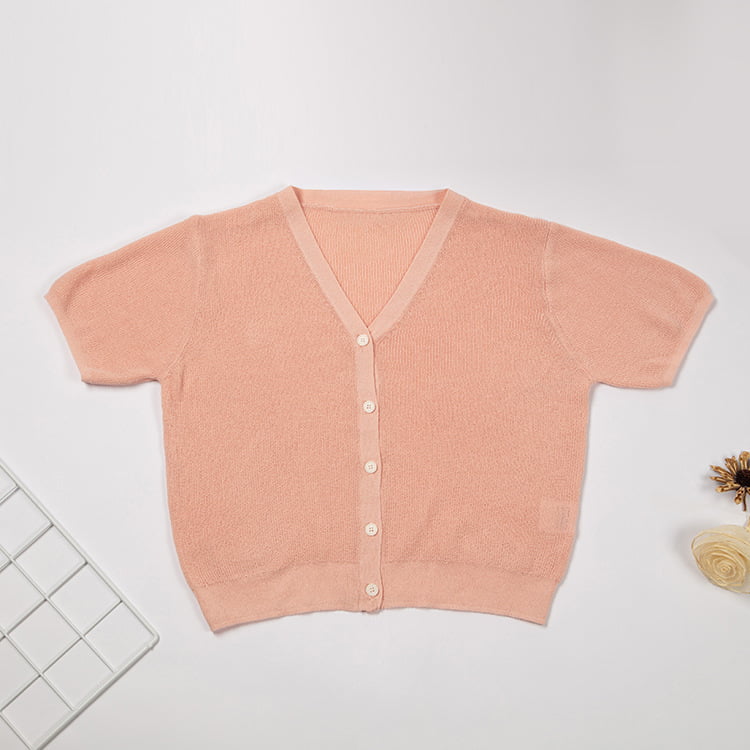 SM-K0046 Короткий льняной короткий облегающий кардиган с короткими рукавами и пуговицами с V-образным вырезом SM-K0046 Короткий льняной короткий облегающий кардиган с короткими рукавами и пуговицами с V-образным вырезом