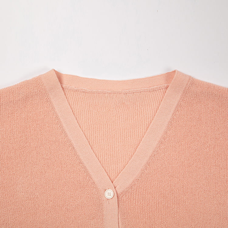 SM-K0046 Короткий льняной короткий облегающий кардиган с короткими рукавами и пуговицами с V-образным вырезом SM-K0046 Короткий льняной короткий облегающий кардиган с короткими рукавами и пуговицами с V-образным вырезом