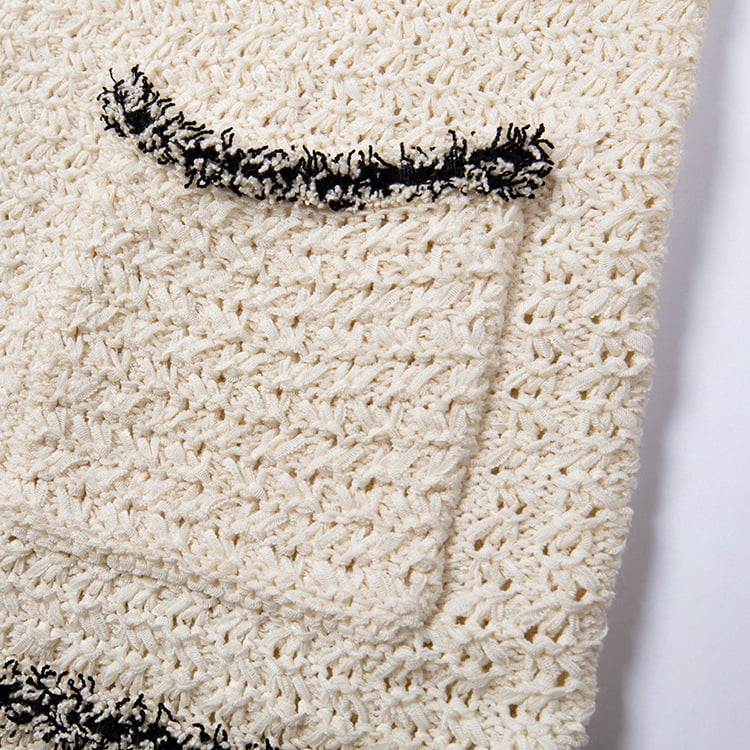 SM-K0049 Вязаный кардиган контрастного цвета с круглым вырезом, небольшим ароматом и бахромой SM-K0049 Вязаный кардиган контрастного цвета с круглым вырезом, небольшим ароматом и бахромой