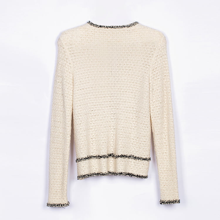 SM-K0049 Вязаный кардиган контрастного цвета с круглым вырезом, небольшим ароматом и бахромой SM-K0049 Вязаный кардиган контрастного цвета с круглым вырезом, небольшим ароматом и бахромой