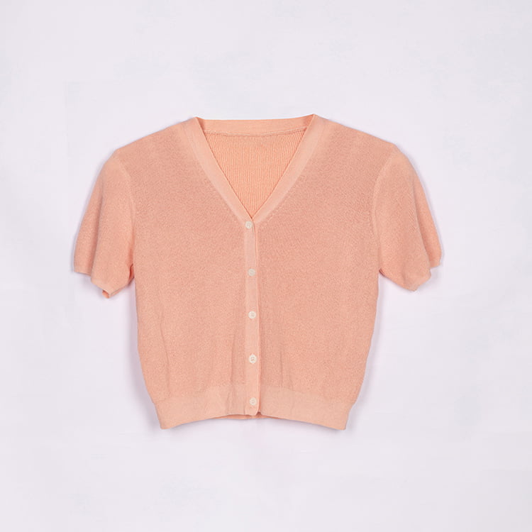 SM-K0046 Короткий льняной короткий облегающий кардиган с короткими рукавами и пуговицами с V-образным вырезом SM-K0046 Короткий льняной короткий облегающий кардиган с короткими рукавами и пуговицами с V-образным вырезом