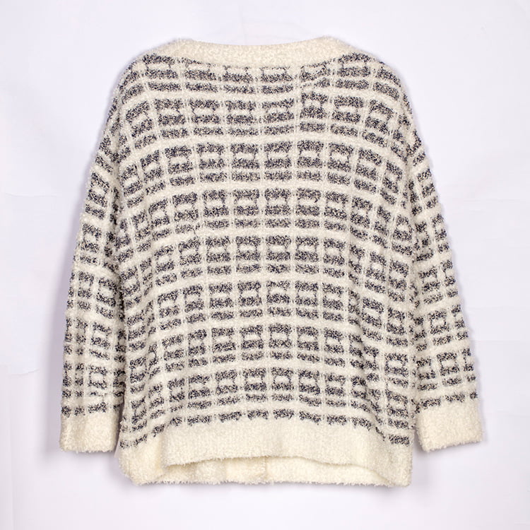 SM-K0041 Маленький вязаный кардиган из мохера в черно-белую клетку в корейском ленивом стиле SM-K0041 Маленький вязаный кардиган из мохера в черно-белую клетку в корейском ленивом стиле