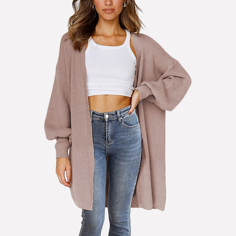 SM-K0061 Вязаный кардиган средней длины с V-образным вырезом и рукавом-фонариком