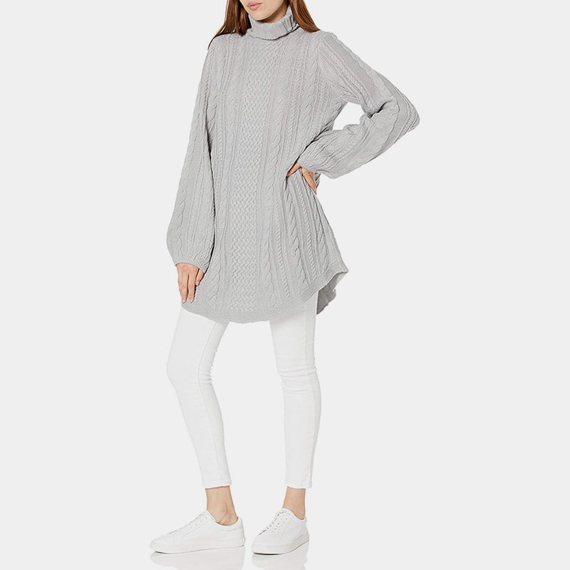 SM-K0053 Вязаный джемпер со свободными рукавами-фонариками и высоким воротником