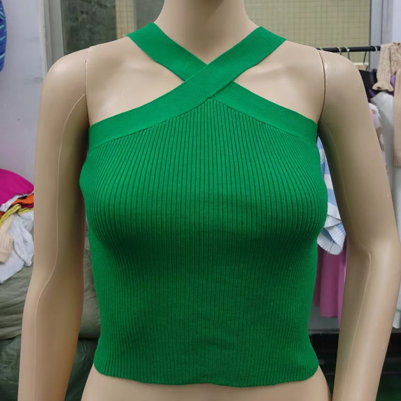 SM-K0106 Вязаный жилет без рукавов с подвесным воротником и перекрестными ремнями SM-K0106 Вязаный жилет без рукавов с подвесным воротником и перекрестными ремнями