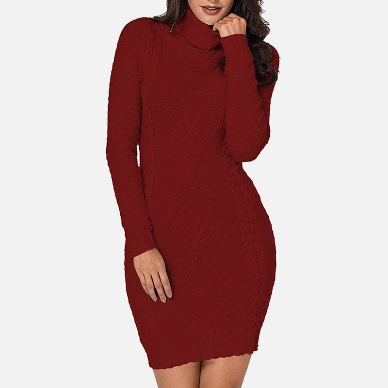 SM-K0063 Облегающее трикотажное платье с высоким воротником и длинными рукавами SM-K0063 Облегающее трикотажное платье с высоким воротником и длинными рукавами