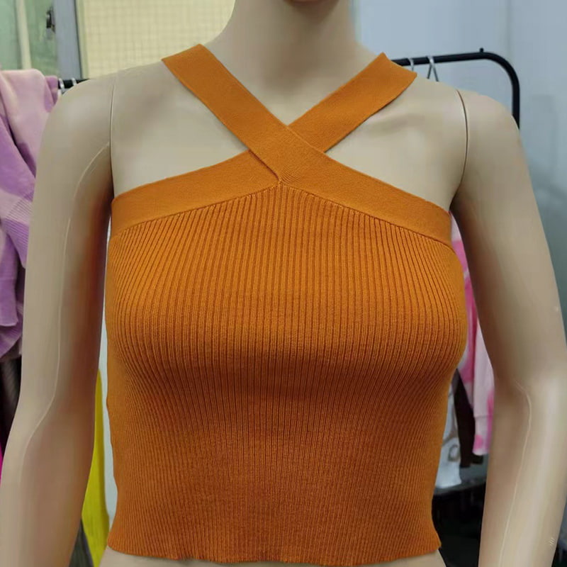 SM-K0106 Вязаный жилет без рукавов с подвесным воротником и перекрестными ремнями SM-K0106 Вязаный жилет без рукавов с подвесным воротником и перекрестными ремнями