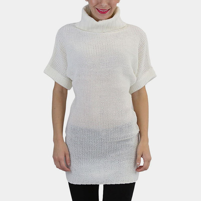 SM-K0067 Однотонный вязаный джемпер длиной до талии с высоким воротником и короткими рукавами SM-K0067 Однотонный вязаный джемпер длиной до талии с высоким воротником и короткими рукавами