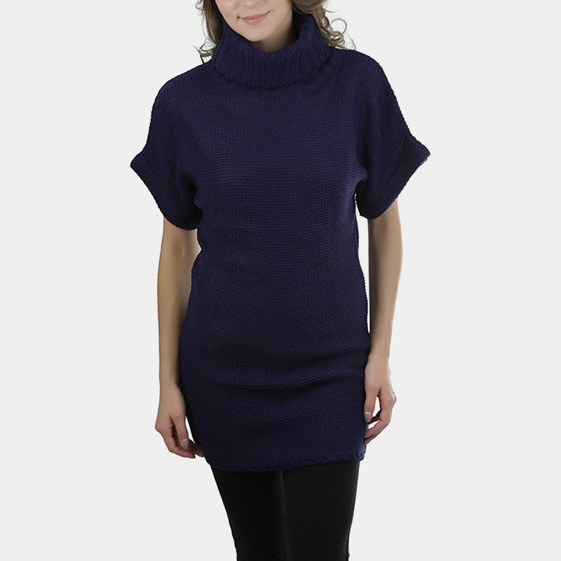SM-K0067 Однотонный вязаный джемпер длиной до талии с высоким воротником и короткими рукавами SM-K0067 Однотонный вязаный джемпер длиной до талии с высоким воротником и короткими рукавами