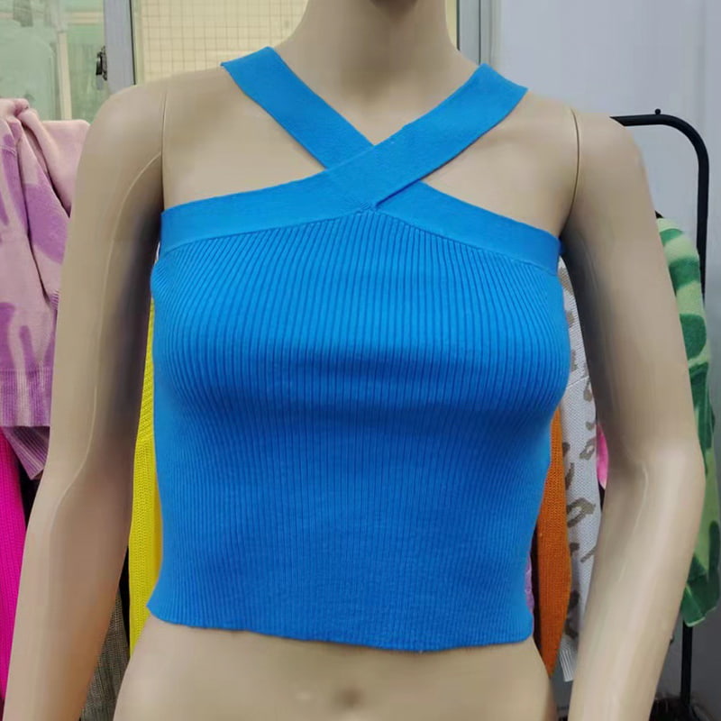 SM-K0106 Вязаный жилет без рукавов с подвесным воротником и перекрестными ремнями SM-K0106 Вязаный жилет без рукавов с подвесным воротником и перекрестными ремнями