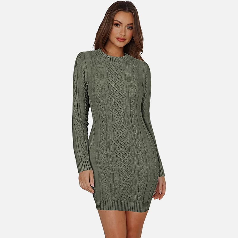 SM-K0063 Облегающее трикотажное платье с высоким воротником и длинными рукавами SM-K0063 Облегающее трикотажное платье с высоким воротником и длинными рукавами