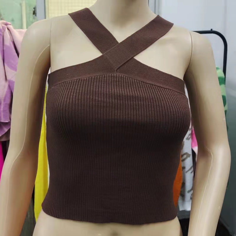 SM-K0106 Вязаный жилет без рукавов с подвесным воротником и перекрестными ремнями SM-K0106 Вязаный жилет без рукавов с подвесным воротником и перекрестными ремнями