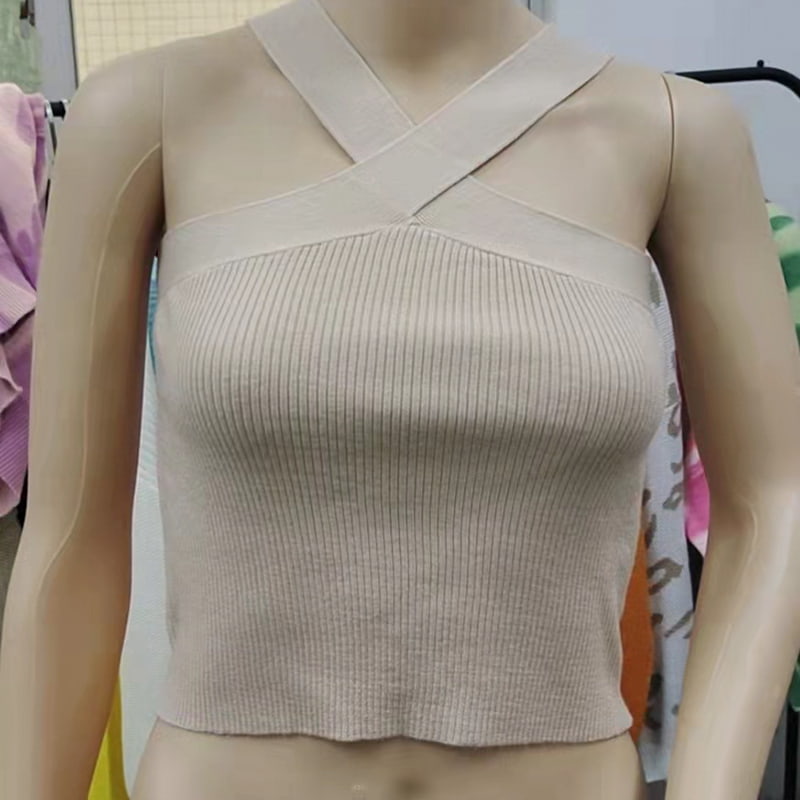 SM-K0106 Вязаный жилет без рукавов с подвесным воротником и перекрестными ремнями SM-K0106 Вязаный жилет без рукавов с подвесным воротником и перекрестными ремнями