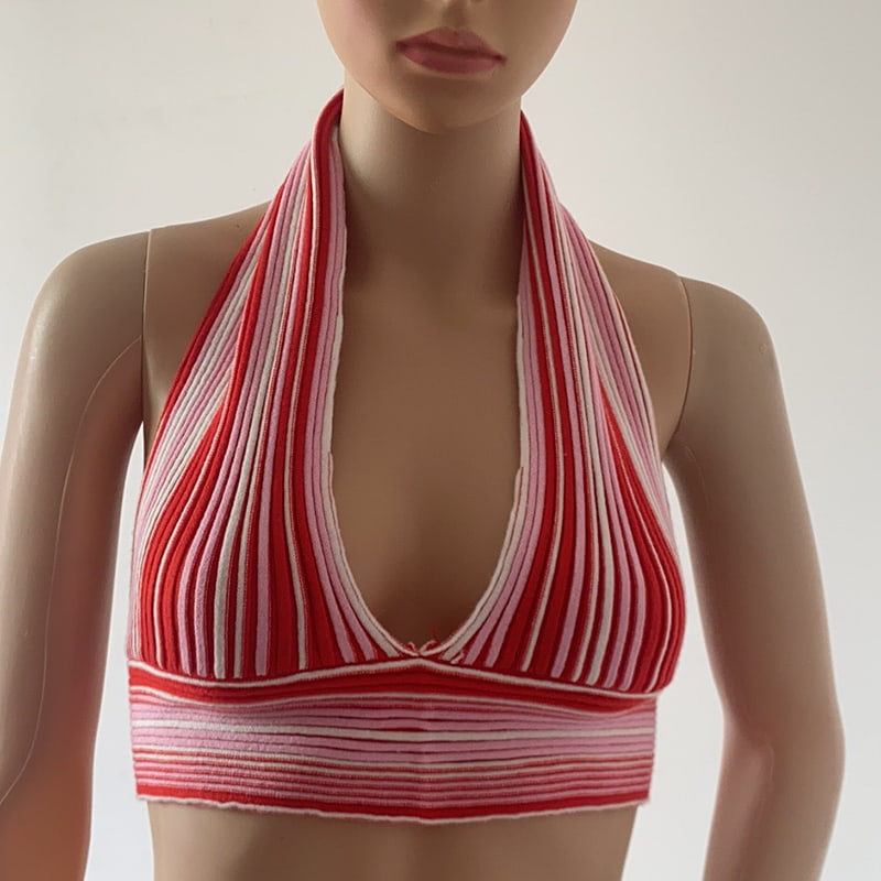 SM-K0107 Вязаный жилет в цветную полоску с вырезом SM-K0107 Вязаный жилет в цветную полоску с вырезом