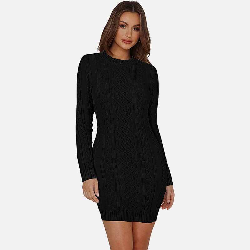 SM-K0063 Облегающее трикотажное платье с высоким воротником и длинными рукавами SM-K0063 Облегающее трикотажное платье с высоким воротником и длинными рукавами