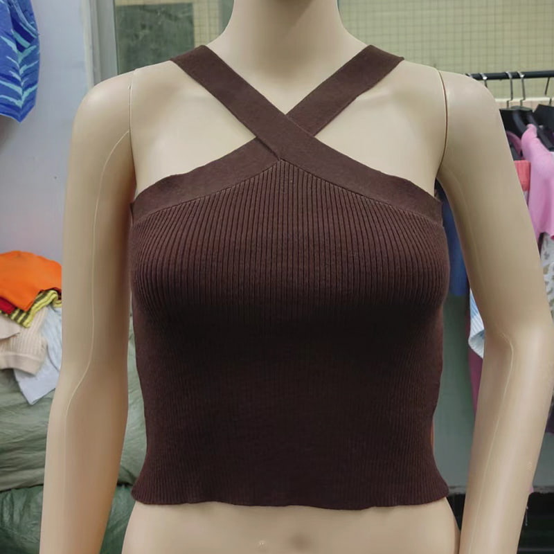 SM-K0106 Вязаный жилет без рукавов с подвесным воротником и перекрестными ремнями SM-K0106 Вязаный жилет без рукавов с подвесным воротником и перекрестными ремнями