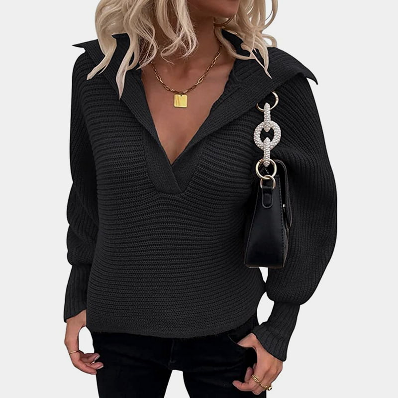 SM-K0075 Свободный однотонный вязаный джемпер с длинными рукавами и V-образным вырезом-фонариком SM-K0075 Свободный однотонный вязаный джемпер с длинными рукавами и V-образным вырезом-фонариком