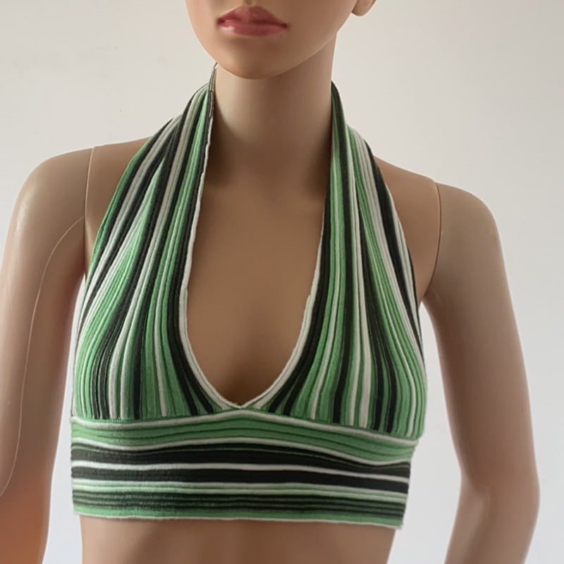 SM-K0107 Вязаный жилет в цветную полоску с вырезом SM-K0107 Вязаный жилет в цветную полоску с вырезом