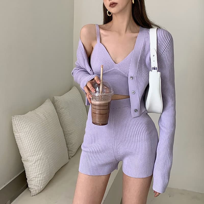 SM-K0112 Мягкий восковой мягкий сексуальный жилет и пальто + шорты вязаный костюм SM-K0112 Мягкий восковой мягкий сексуальный жилет и пальто + шорты вязаный костюм